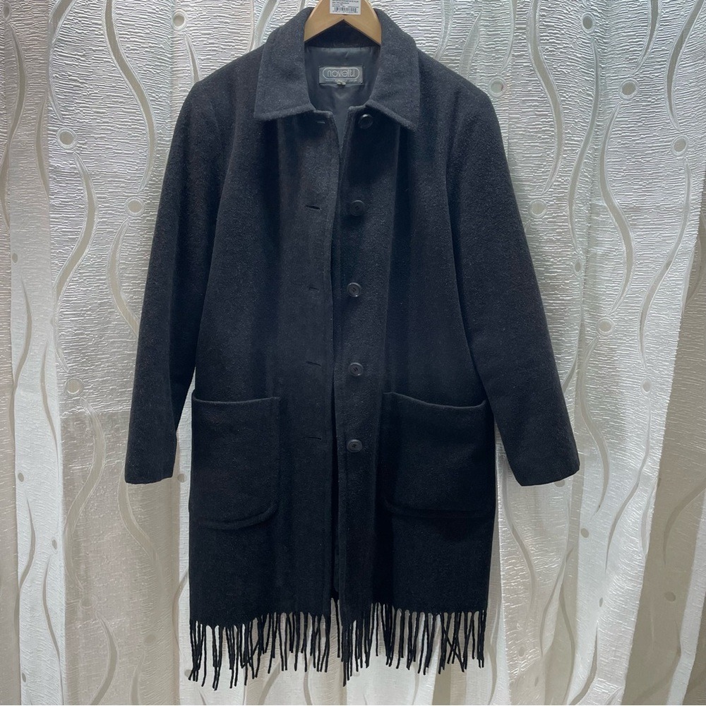 Novelti Wool Blend Fringe Hem Coat Womens 5 Charcoal Grey Vintage‎ Style